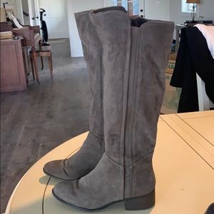 Grey suede knee high boots